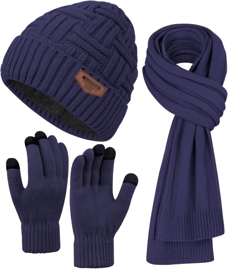 Darller Mens Winter Hats Scarf for Men with Touchscreen Gloves Warm Long Scaves and Skull Caps Beanie Hat Gloves Set - Image 1